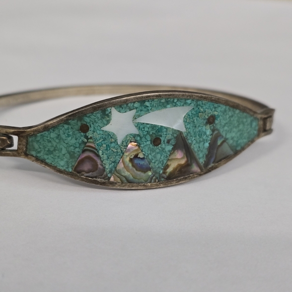 Vintage mountain scene bracelet shooting star silver tone crushed turquoise - Picture 8 of 16